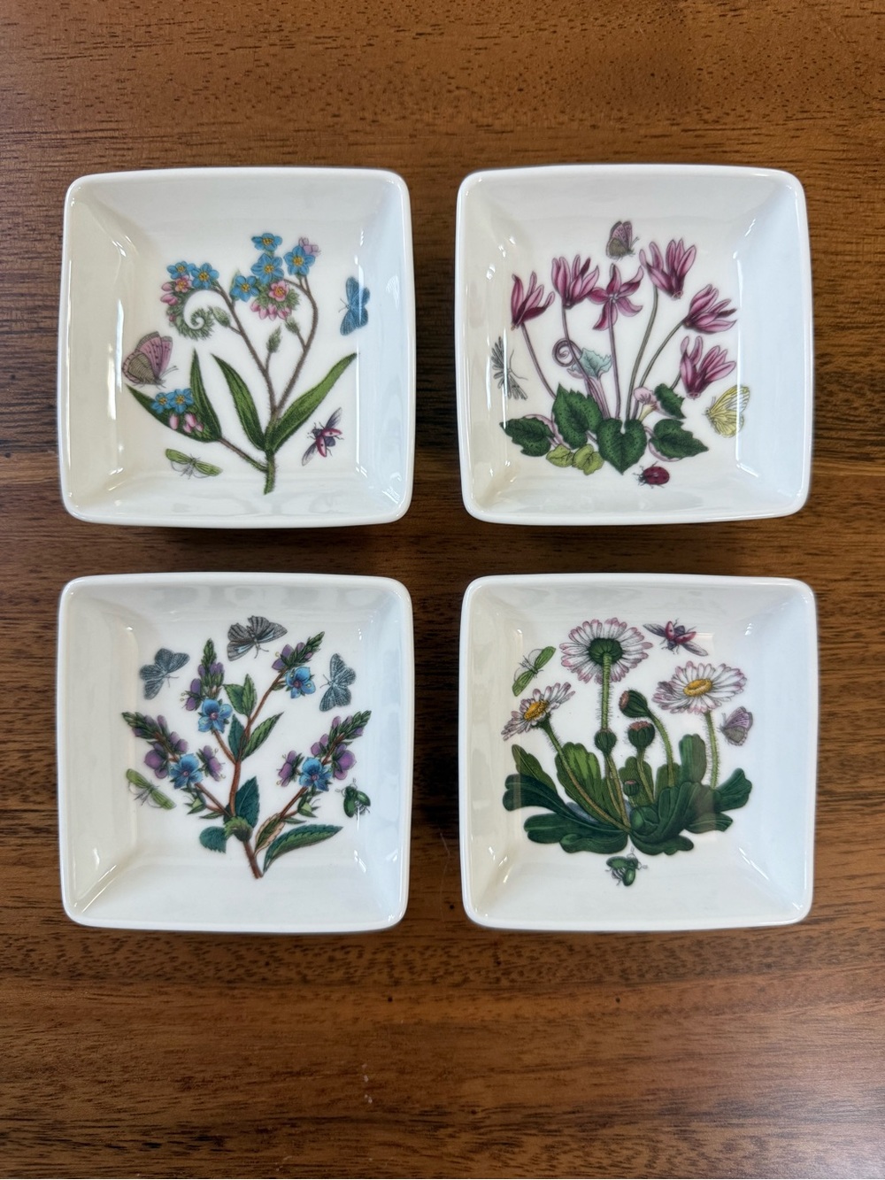 Portmeirion Botanic Garden 3" Square Mini-Dipper Dishes, Set of 4, NWOB